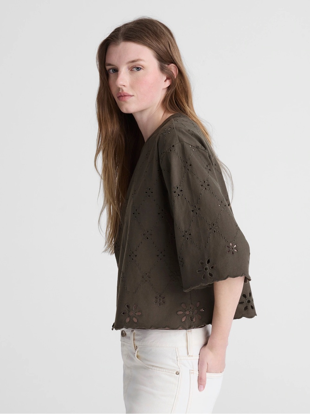 Madewell The Embroidered Boxy Crop Tee in Allday Jersey - Picture 3 of 8